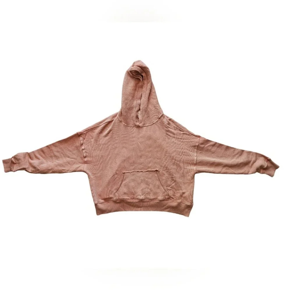 American Eagle Distressed Cropped Hoodie with Terry Cloth  Hood